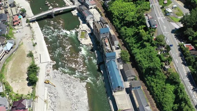 大分県 日田市 天ヶ瀬 ドローン 2020年8月撮影 水害 災害 橋脚 事故 晴天 自然