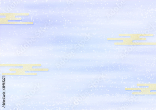 金箔の霞模様と雪 和風背景素材 水色と青紫色のグラデーション Wall Mural Yx2k