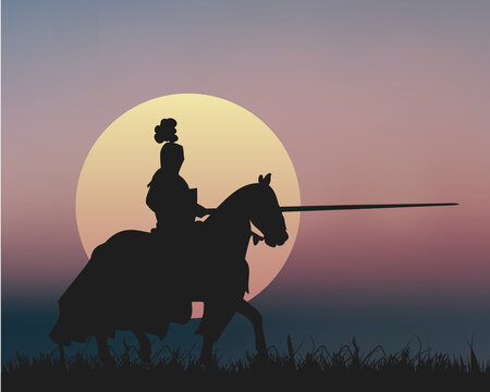 A Mounted Warrior Under The Sunset