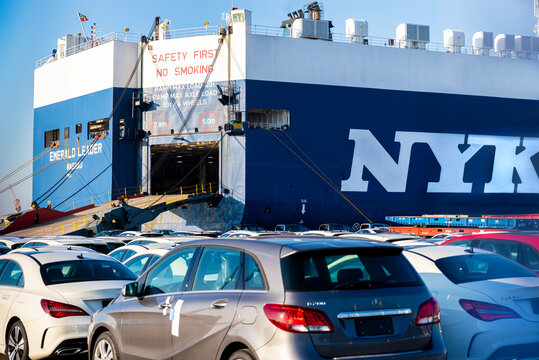 Shipping of Mercedes vehicles in the port of Bremen, Germany