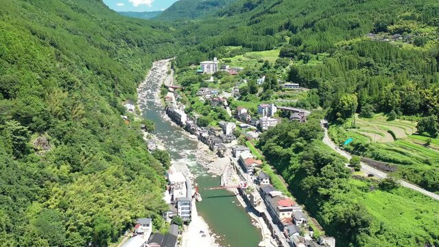 大分県 日田市 天ヶ瀬 ドローン 2020年8月撮影 水害 災害 橋脚 事故 晴天 自然