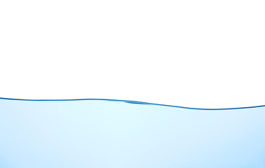 Light blue water wave with air bubbles and a little bit splashed underwater, studio shot isolated on white background. The abstract clean surface on liquid