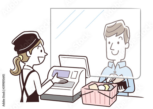 ベクターイラスト素材 スーパー レジ パーテーション 感染対策 Wall Mural ケイーゴ K