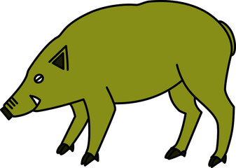 亥年にふさわしい１頭の茶色の猪のイラスト
