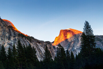 Glowing Half Dome in Yosemite National Park at sunset