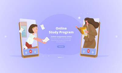 Submit school assignments illustration for online learning concepts
