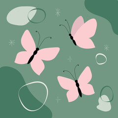 violet butterflies retro card minimalist background
