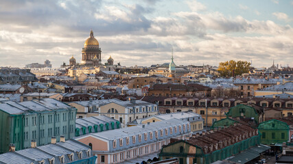 The dome of St. Isaac's Cathedral rises above the rooftops of St. Petersburg