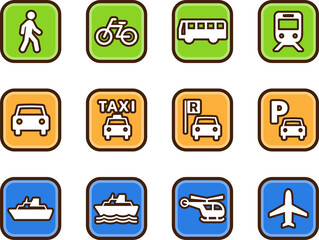 交通手段のアイコンセット （アプリ風ver.）