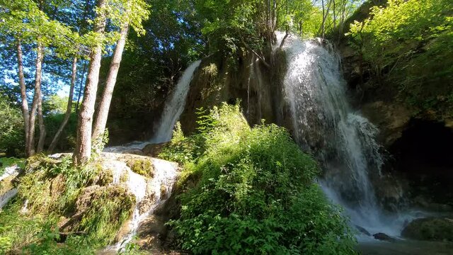 Scenic Bigar Waterfall, Eastern Serbia. Fairytale Landscape on Sunny Summer Day.
