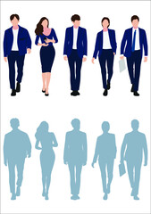 Businessman and women with suits standing in white background, Businessman people, group of men and women, wearing working outfit, shadow