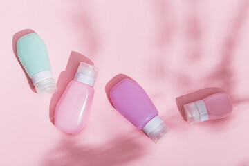 Pattern with Cosmetic tube for cream, gel, lotion. Beauty product package, mock up plastic container with hard shadows