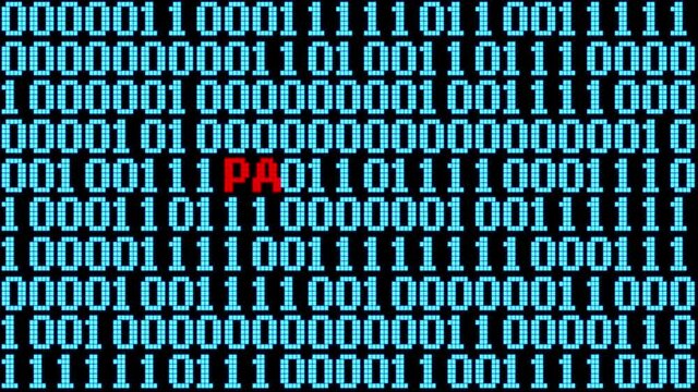 Binary code on computer screen with red inscription PASSWORD in the middle.concept of data PASSWORD.