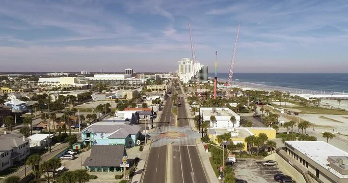 "Daytona Beach, FL USA - 12-10-2020: Low altitude drone video clip flying down A1A in the famous Daytona Beach."