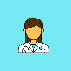 Fototapeta premium Simple female doctor avatar vector illustration isolated on blue background. Linear color style of female doctor icon