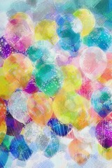 A mass of colorful balloons, with cross-hatching accents © EAStevens