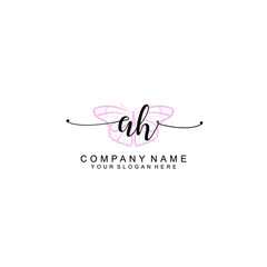Initial AH Handwriting, Wedding Monogram Logo Design, Modern Minimalistic and Floral templates for Invitation cards	
