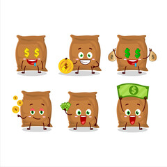 Flour sack cartoon character with cute emoticon bring money