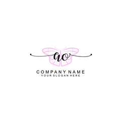 Initial AO Handwriting, Wedding Monogram Logo Design, Modern Minimalistic and Floral templates for Invitation cards	
