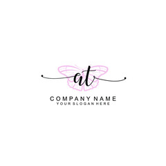 Initial AT Handwriting, Wedding Monogram Logo Design, Modern Minimalistic and Floral templates for Invitation cards	
