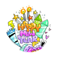happy new year hand drawn