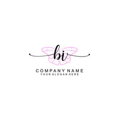 Initial BI Handwriting, Wedding Monogram Logo Design, Modern Minimalistic and Floral templates for Invitation cards	
