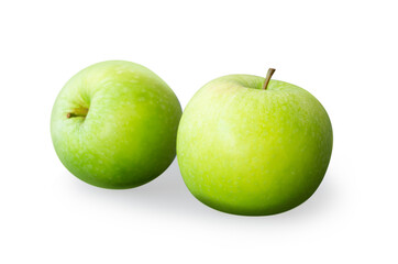 Closeup green apple with slice isolated on white background, fruit for healthy diet concept