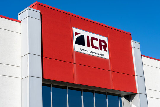 Cambridge, On, Canada - October 17, 2020: ICR services sign in Cambridge, Ontario, Canada. ICR offers industrial engineering solutions including robotics, field service, industrial electronic repair 