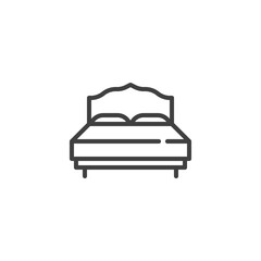 Double bed line icon. linear style sign for mobile concept and web design. Bed with pillows outline vector icon. Furniture symbol, logo illustration. Vector graphics
