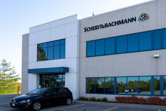 
Cambridge, On, Canada - October 17, 2020: Scheidt & Bachmann Canada office in Cambridge, Ontario, Canada. Scheidt & Bachmann Canada markets Fare Collection Systems and Parking Solutions. 
