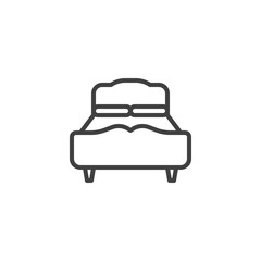 Double bed line icon. linear style sign for mobile concept and web design. Bed with pillows outline vector icon. Furniture symbol, logo illustration. Vector graphics