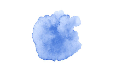 Blue spot on watercolor paper. Abstract blue spot on white background. Ink drop.