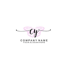 Initial CY Handwriting, Wedding Monogram Logo Design, Modern Minimalistic and Floral templates for Invitation cards	
