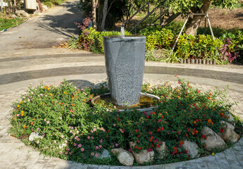 small vintage outdoor fountain at hotel for decoration