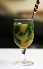 Green grass jelly ice or es cincau. Indonesian traditional drink. 
