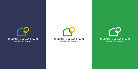 Logotype Map pointer with house icon isolated on white background. Home location marker symbol. Logo design