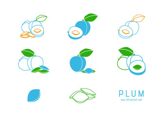Plum - vector icons set. Symbol for web, infographics, print design and mobile UX/UI kit. Vector illustration, EPS10.