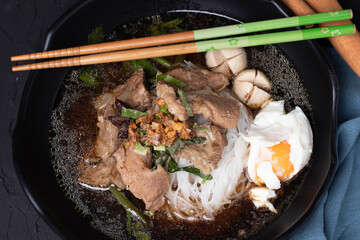 braised pork noodles with black soya stew soup sauce