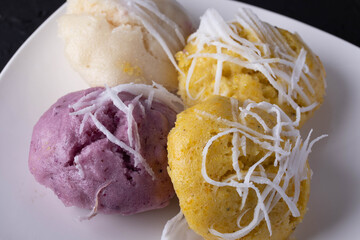 Thai Pumpkin Cake and Purple Sweet Potato with Coconut