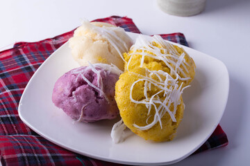 Thai Pumpkin Cake and Purple Sweet Potato with Coconut