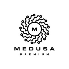 medusa mandala tech logo vector icon illustration