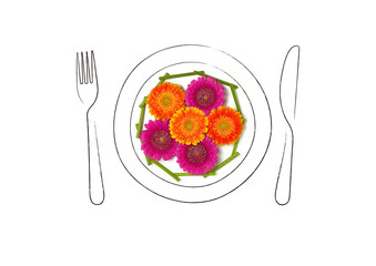 お皿に盛り付けられたガーベラの花