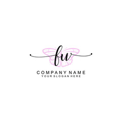 Initial FU Handwriting, Wedding Monogram Logo Design, Modern Minimalistic and Floral templates for Invitation cards	
