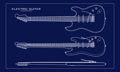 Electric Guitar Line Drawing Vector Blueprint