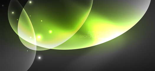 Neon ellipses abstract backgrounds. Shiny bright round shapes glowing in the dark. Vector futuristic illustrations for covers, banners, flyers and posters and other