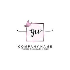 Initial GU Handwriting, Wedding Monogram Logo Design, Modern Minimalistic and Floral templates for Invitation cards	
