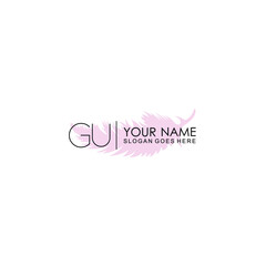 Initial GU Handwriting, Wedding Monogram Logo Design, Modern Minimalistic and Floral templates for Invitation cards	
