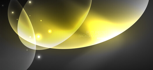 Neon ellipses abstract backgrounds. Shiny bright round shapes glowing in the dark. Vector futuristic illustrations for covers, banners, flyers and posters and other