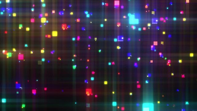 ポップでカラフルな正方形がぼんやりと輝くアブストラクト　ループ