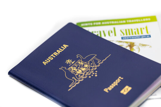 Australian Passport, essential for all overseas travel isolated on white background.